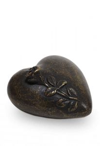 Bronze cremation ashes keepsake urn 'Heart with rose branch'
