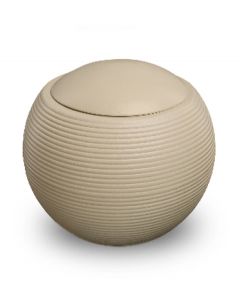 Small spherical ceramic urn for ashes 'Memento' satin cream