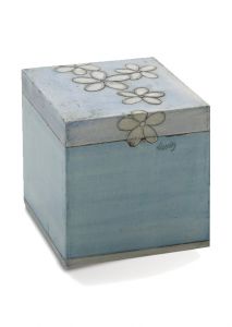 Turquoise ceramic funeral urn 'Forget Me Not'