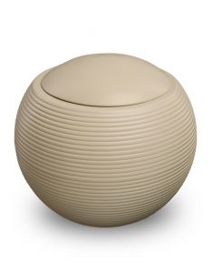 Spherical ceramic urn for ashes 'Memento' satin cream