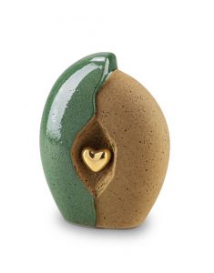 Ceramic cremation urn gold-coloured heart