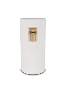 Ceramic funeral urn with a cross