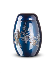 Dark blue glassfiber funeral urn 'Love birds'