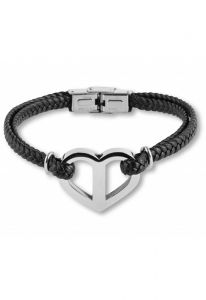 Braided cremation ashes holder leather bracelet 'Heart'