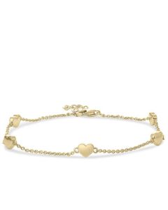 Yellow gold plated memorial bracelet with 5 little hearts