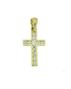 14 carat bicolor gold memorial pendant 'Cross' with zirconia