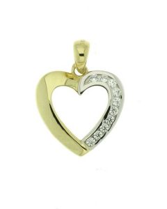 14 carat bicolor gold heart shaped memorial pendant with zirconia