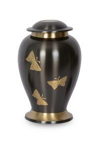 Cast brass cremation urn for ashes with golden butterflies