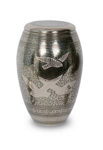 Cast brass cremation urn for ashes soaring birds