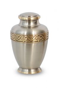 Classic brass cremation urn for ashes with with black and gold design