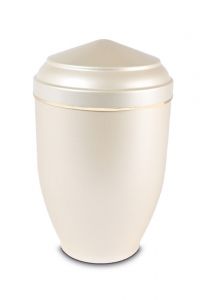 Metal cremation ash urn cream white and mother of pearl wit gold coloured strap