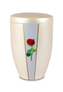 Metal urn 'Rose' cream white and mother of pearl