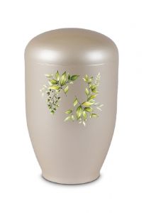 Metal cremation urn for ashes ecru with twigs