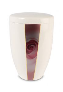Metal cremation ash urn 'Rose' cream white