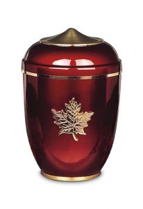 Red cremation urn made from steel 'Leaf'
