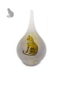 Frosted teardrop shaped glass cat urn in several colours