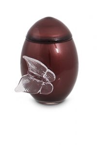 Burgundy coloured glass keepsake urn with butterfly
