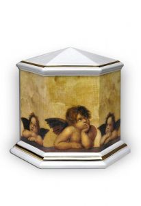 Six-angle keepsake urn porcelain with angel