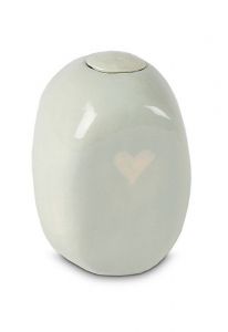 Ceramic keepsake urn 'Opaque Sage' with little heart