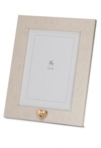 Photo frame urn with small golden pawprint heart for ashes