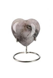 Small heart ashes urn 'Elegance' with pink nature stone look (stand included)
