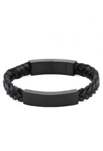 Braided leather cremation ash holder bracelet black