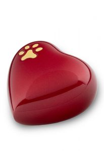 Red pet urn 'Heart with pawprint'
