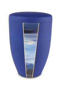 Metal cremation ash urn 'Morning dew' sapphire blue
