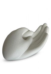 Small art urn 'Hand' white from porcelain