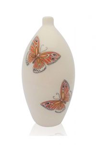 Small hand-painted art urn for ashes 'Butterflies' orange