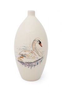 Small hand-painted art urn for ashes 'Swan'