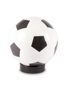 Black and white soccer cremation urn for ashes