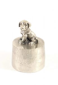 Dachshund puppy urn silver tin