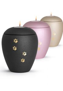 Candle holder pet urn with pawprints in several colours and sizes
