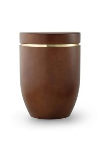 Alder wood cremation urn with brushed gold stripe red