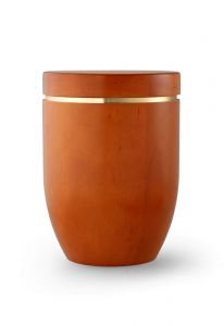 Alder wood cremation urn with brushed gold stripe mango
