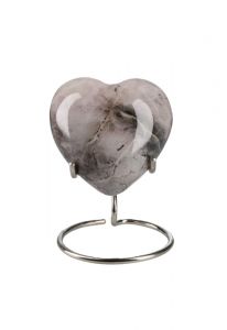 Small heart ashes urn 'Elegance' with pink nature stone look (stand included)