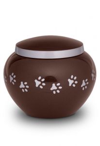 Brown pet urn with silver pawprints | Medium