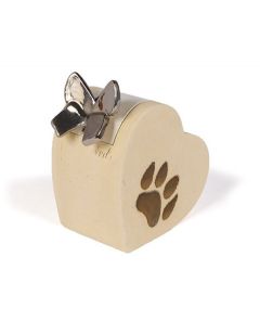 Heart shaped pet urn with paw print 'Butterfly'