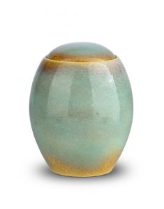 Ceramic cremation urn for ashes in blue-green shades