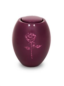 Plum red cremation urn for ashes with rose