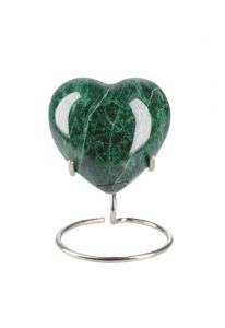 Small heart ashes urn 'Elegance' with green nature stone look (stand included)