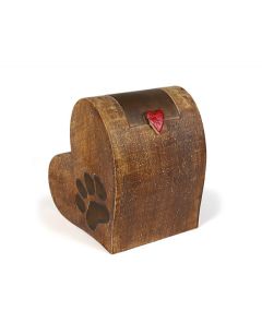 Heart shaped pet urn with paw print