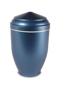 Metal cremation ash urn blue and mother of pearl wit gold coloured strap