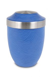 Blue cremation urn made from steel