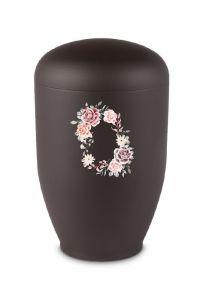 Metal cremation urn for ashes with roses