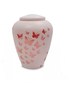 Glass cremation ashes urn 'Dancing butterflies' white