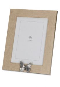 Light brown photo frame urn with small butterfly for cremation ashes