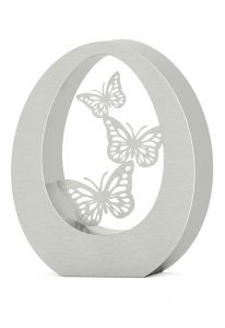 Stainless steel cremation urn for ashes 'Oval butterflies'