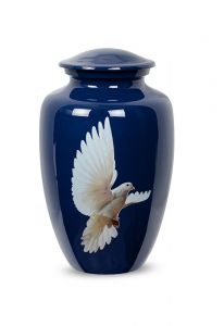 Aluminium cremation urn for ashes 'Dove of Peace'